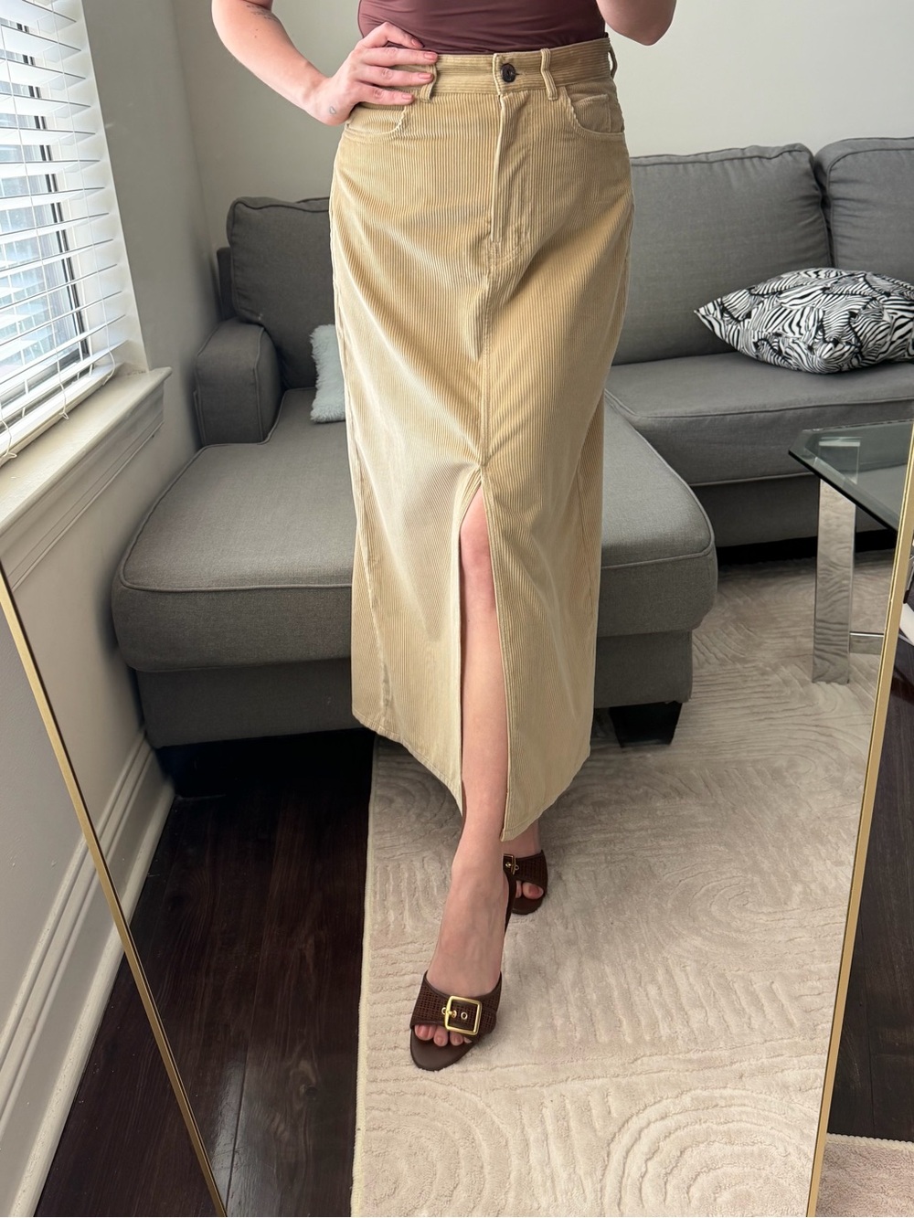 Weekend Max Mara Beige Corduroy Midi Skirt